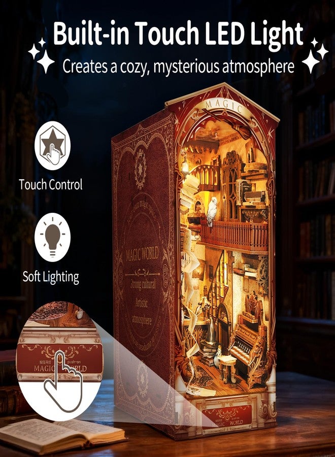 بيليف مجموعة ركن الكتب من بيلييف، مجموعة بيت الدمى المصغر، أحجية خشبية ثلاثية الأبعاد للكبار والمراهقين، ديكور ركن الكتب مع إضاءة LED، هدايا للنساء والمراهقات ومحبي الألغاز - عالم السحر - Image 4